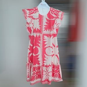 RED Valentino Two-tone Printed Floral Ruffle Drope Waist Shift Dress S 44/M